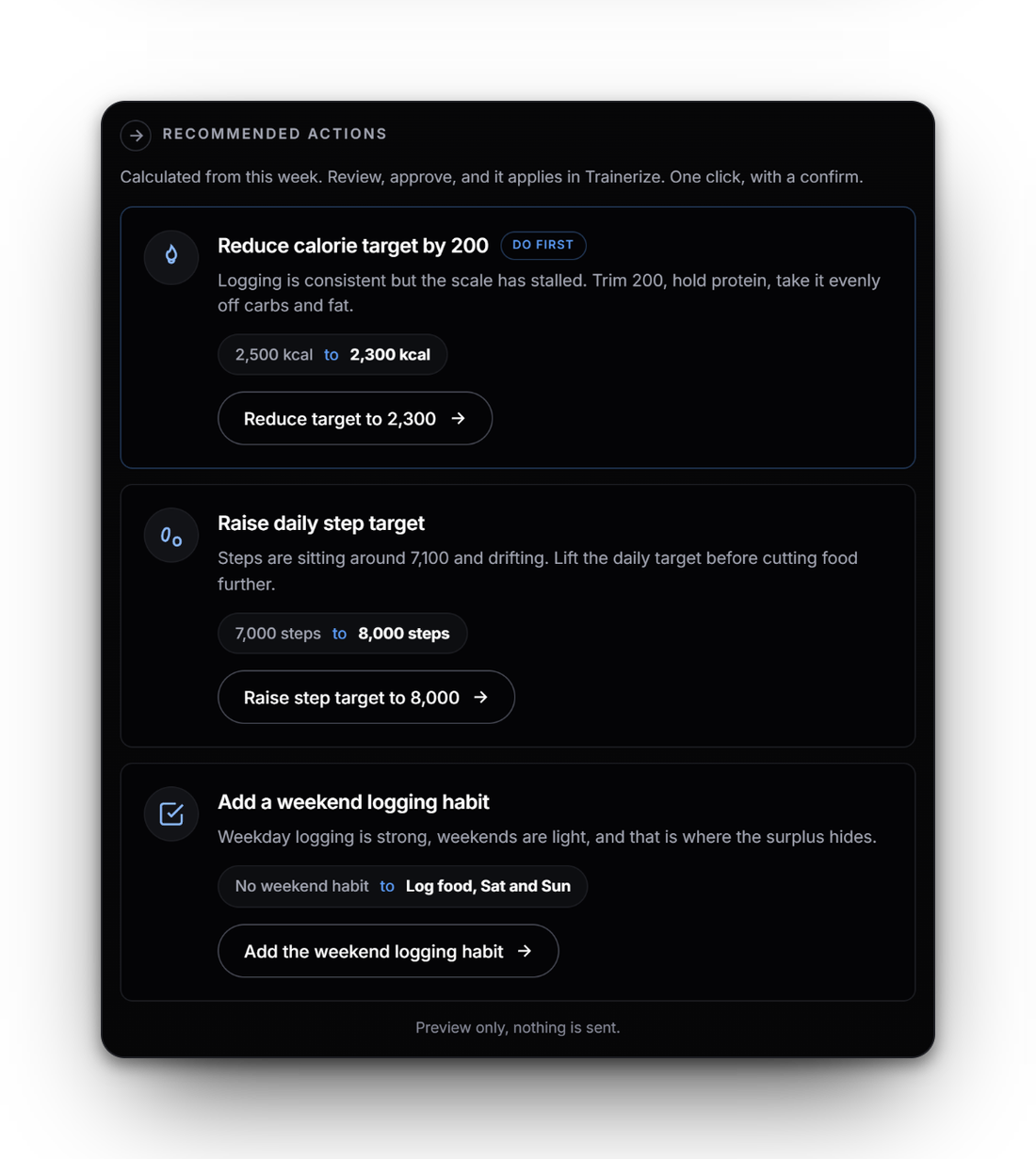 Quick actions that apply changes in Trainerize